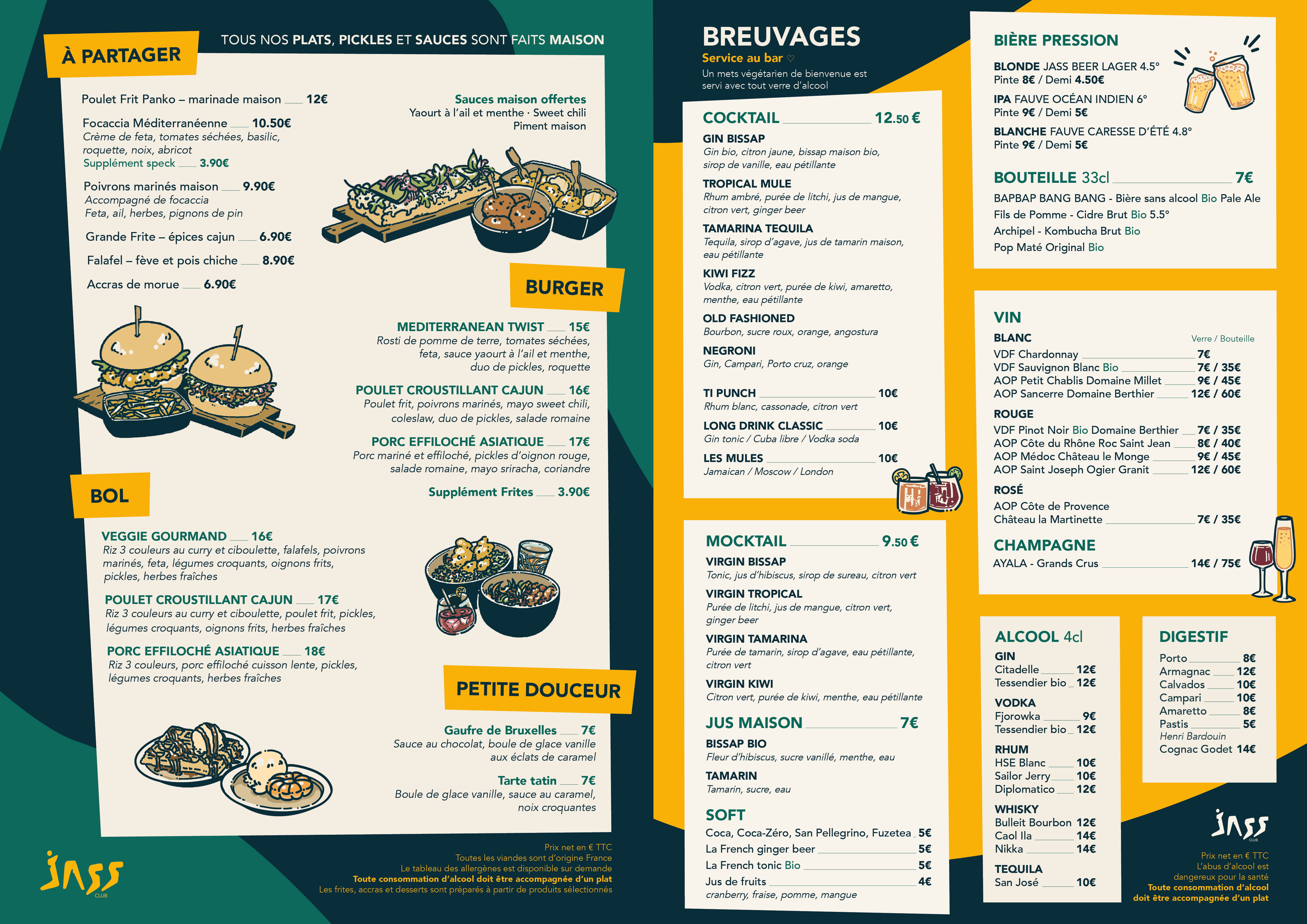 CARTE MENU JASS CLUB PARIS